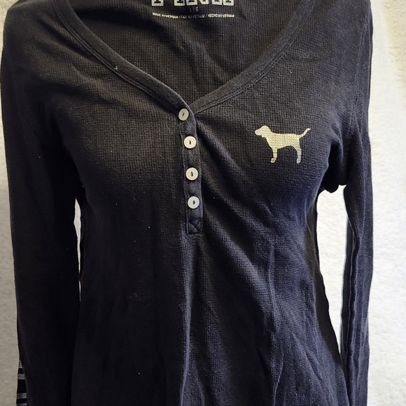 Victoria's Secret Other - Victoria's Secret Black Long-Sleeve Henley with Cream Dog Logo